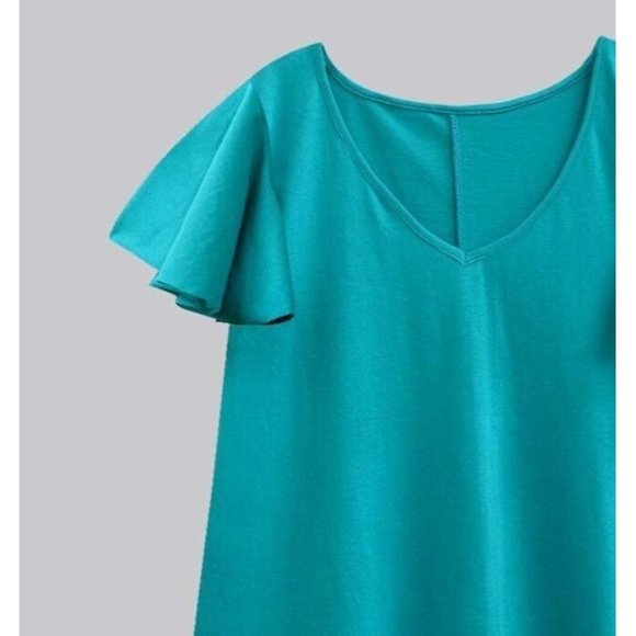 A.T.U.N. All Things Uber Nice Womens Teal Flutter-Sleeve VNeck Tunic Top Size XL - Picture 2 of 5